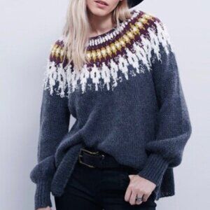 NEW Free People Baltic Alpaca Mohair Fair Isle Pullover Sweater Gray S CABINCORE